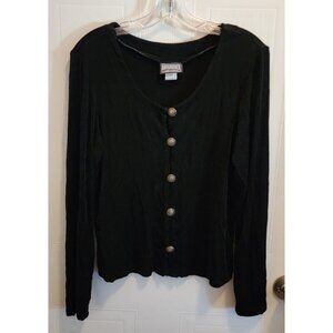 Vtg Rough Rider Circle T Long Sleeve Button Up Top Slinky Travel Knit Black Sz L